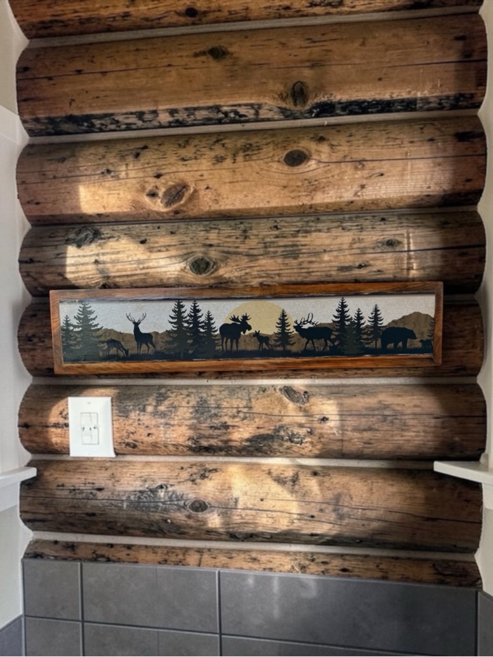 Rustic Reclaimed Wood Wildlife Wall Art Moose Elk Forest Print 37x7 Cabin Decor